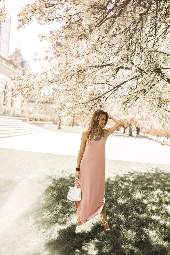 Halter top blush maxi dress