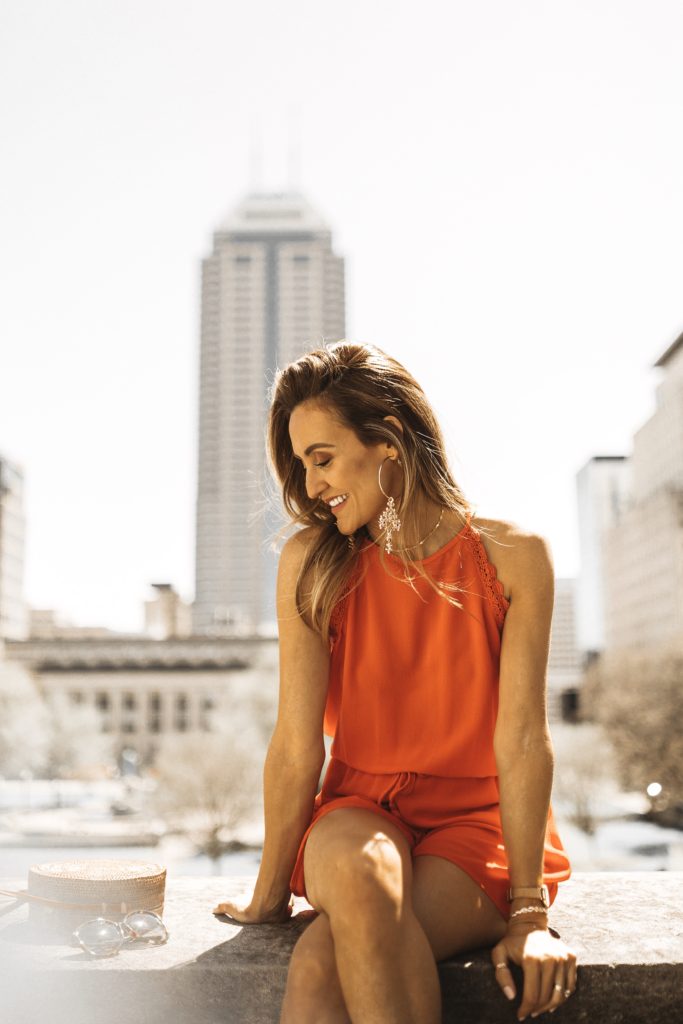 Red Romper and Fawnstar earrings