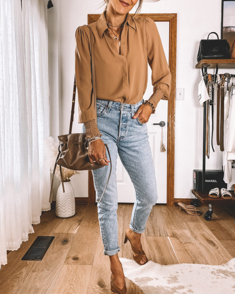 Smocked Cuff Shirt levis' 501 jeans Tamara Mellon heels outfit