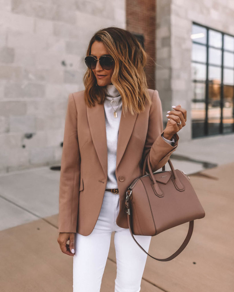 Tan beige l'agence blazer all white look fall street style nsale