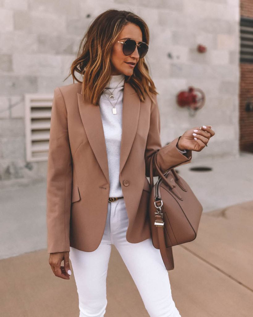 Tan beige l'agence blazer all white look fall street style nsale