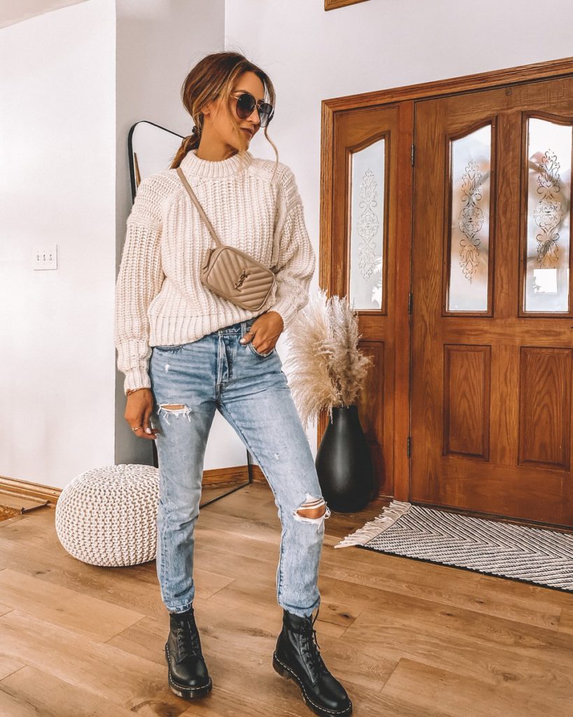 5 ideas to style combat boots cable knit sweater levis 501 skinny jeans combat boots fall style