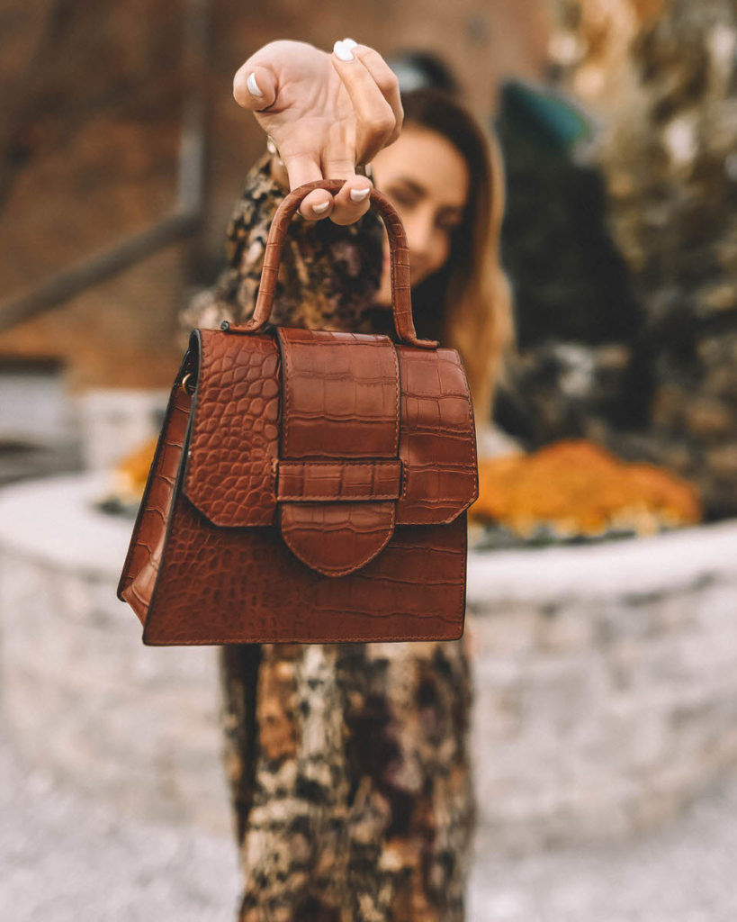 walmart fashion Scoop A-line shirt dress snakeskin print tall suede boots top handle embossed brown handbag fall style