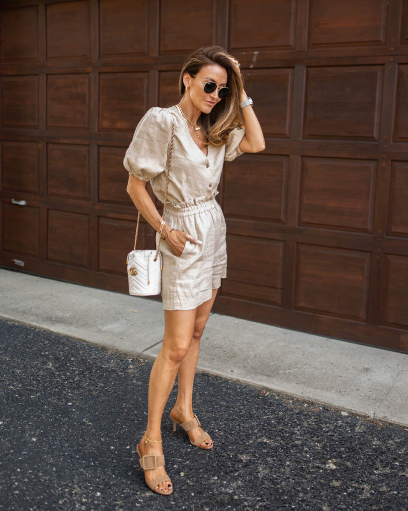 Amazon Linen set, manolo buckle sandals, gucci mini bucket bag, summer outfit