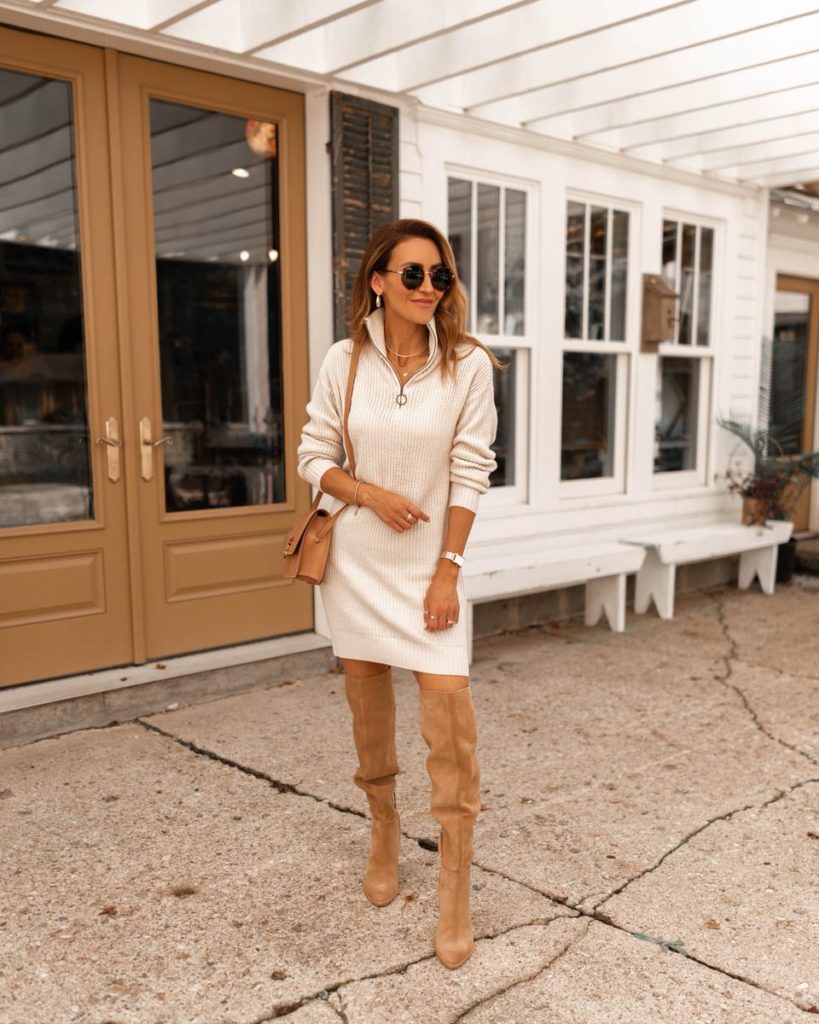 Karina Style Diaries half zip up sweater dress fall outfit 