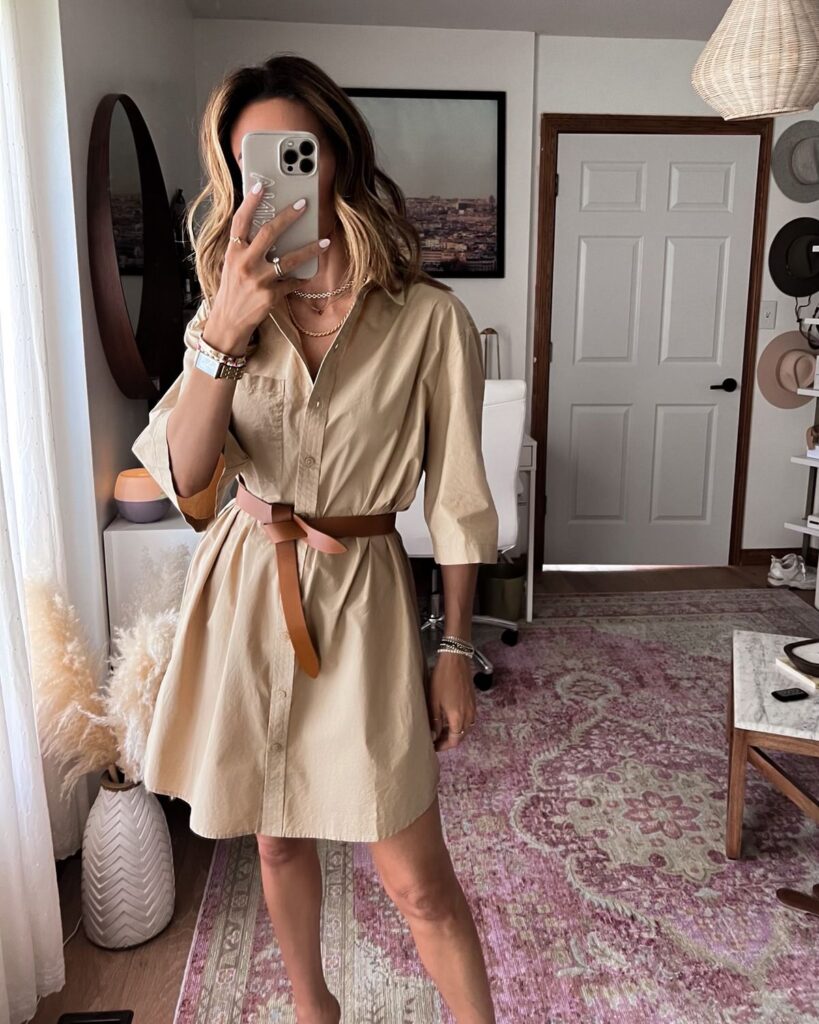 Karina wears amazon belted shirt dress