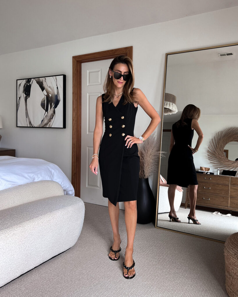 karina wears white house black market black fitted dress