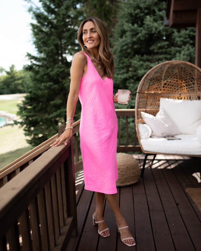 karina wears lilly pulitzer pink shift dress