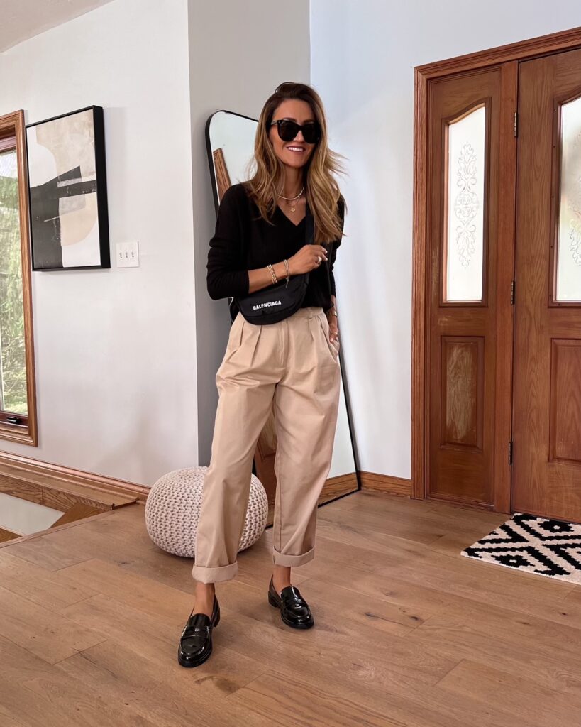 Karina wears Amazon pleated pants