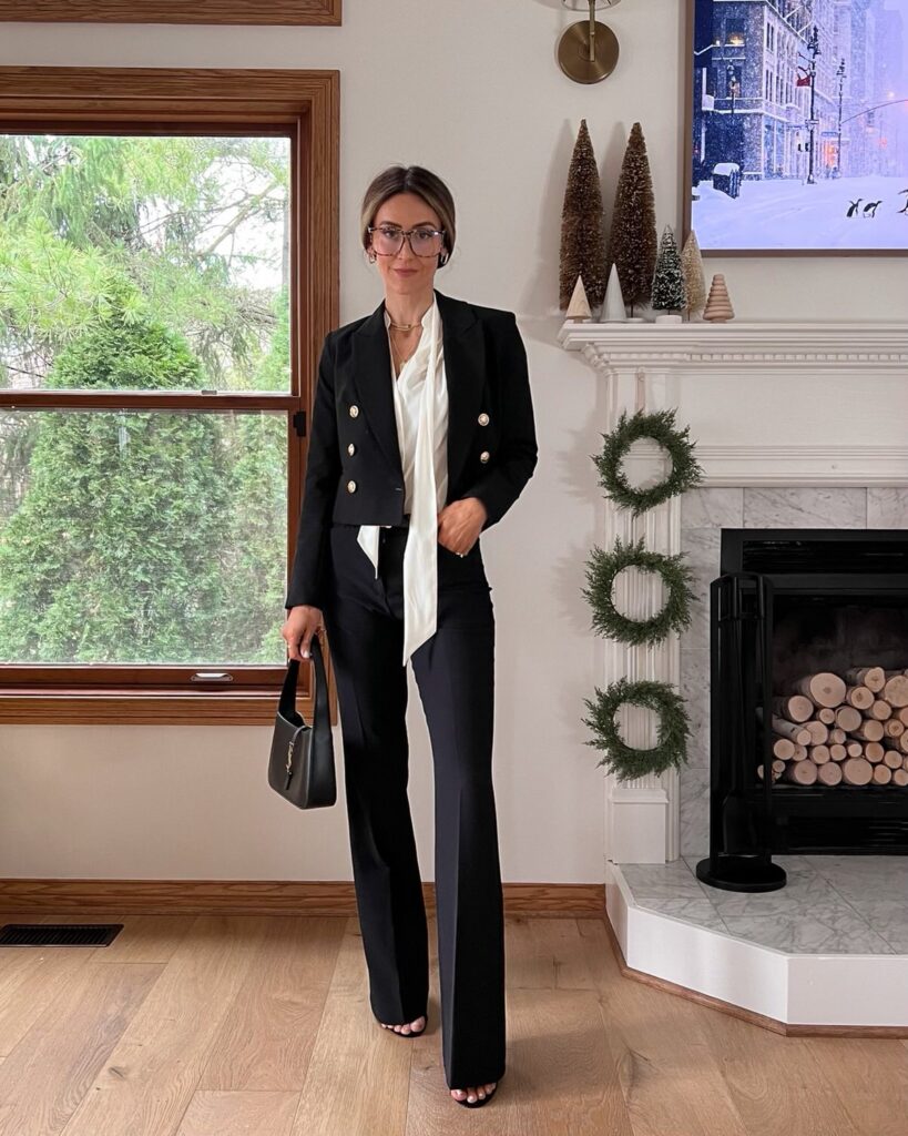 Karina wears express suit and blouse