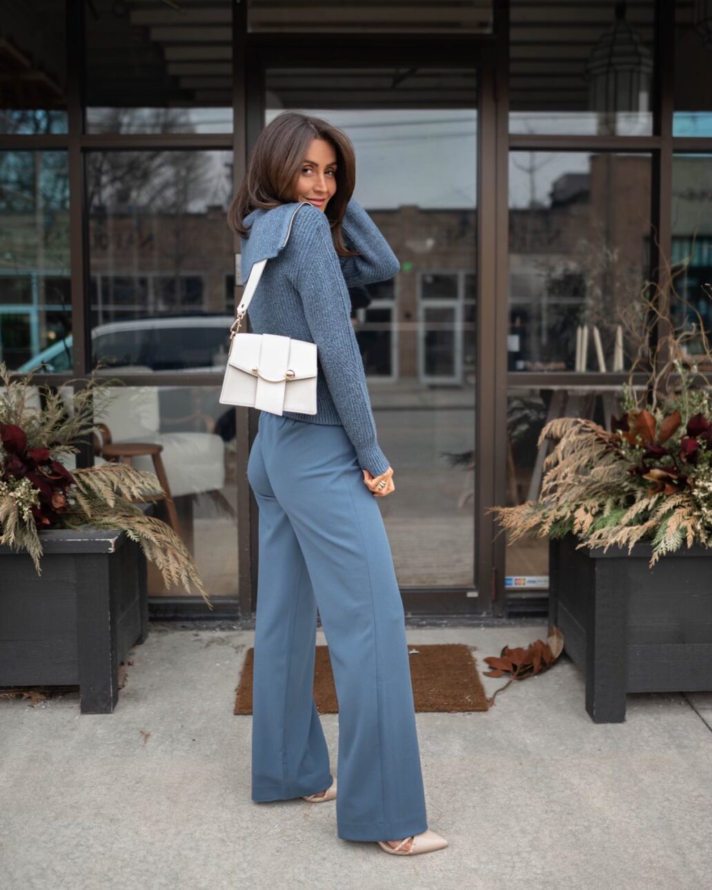 Karina wears WHBM blue monochromatic suit