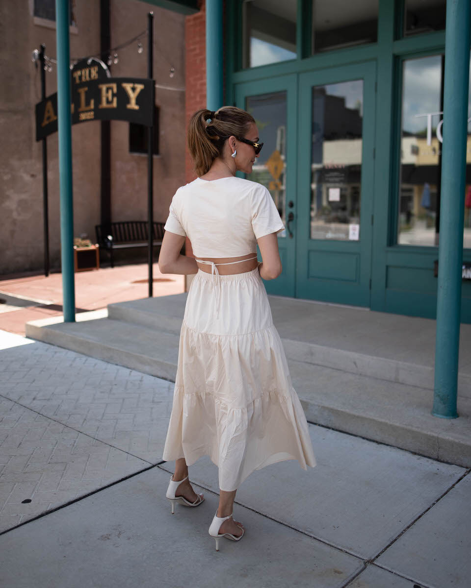 Anthro moon river v-neck cut-out tiered dress outfit