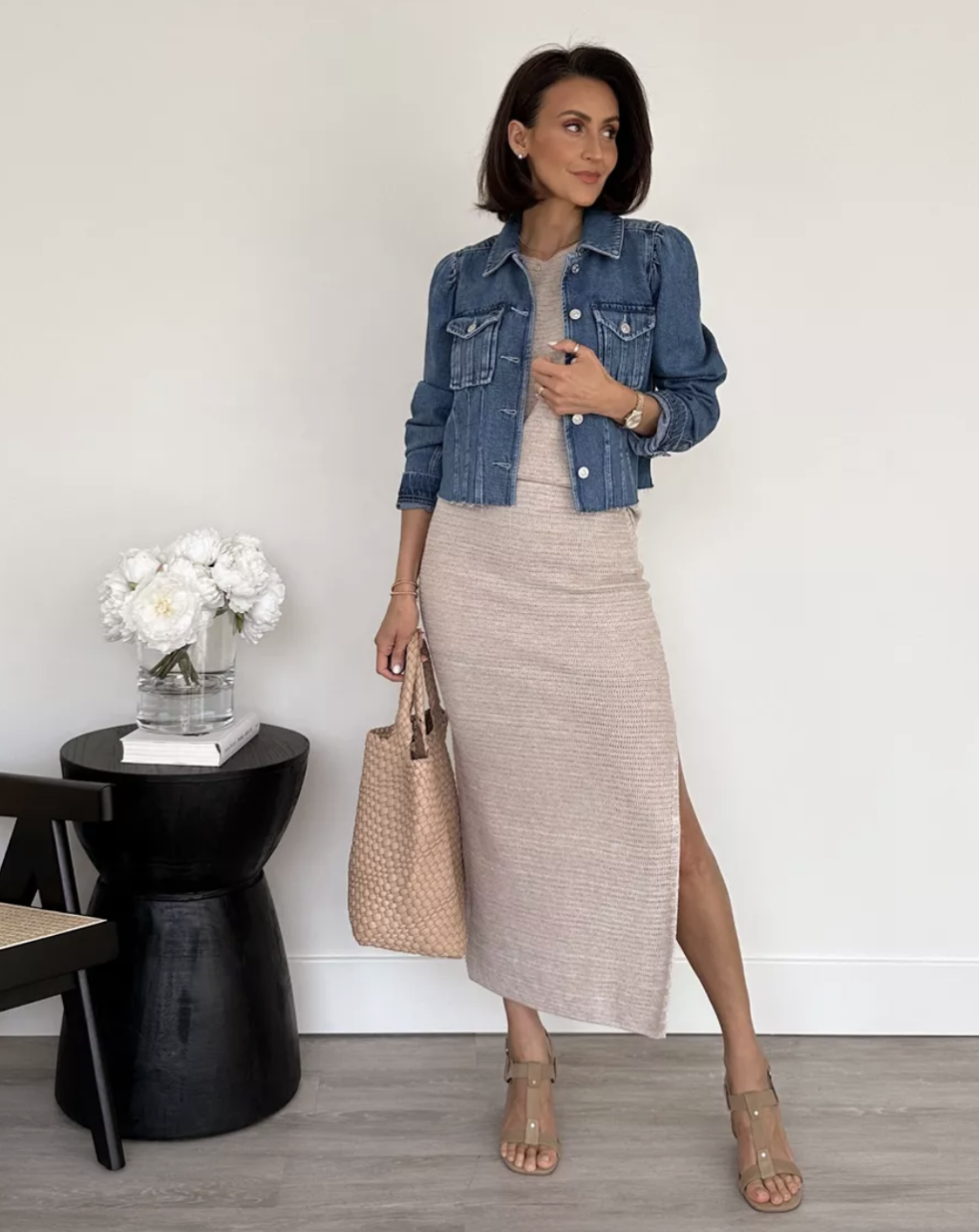 denim jacket over a dress