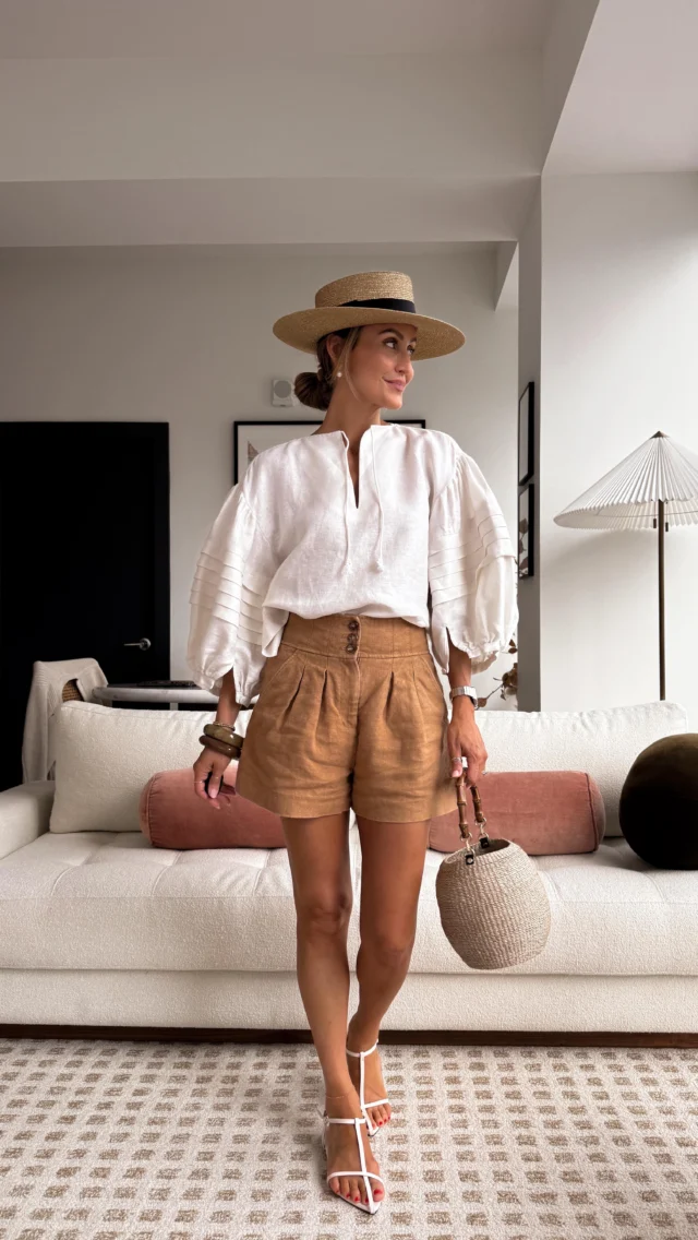 Summer dinner date outfit 🤎💫

Comment SUMMER and I’ll send you a DM with all of the links to shop ✨ you can always check my stories for direct links, highlights or shop via link in my bio! 

Linen puff sleeve blouse, linen high waisted shorts, Gucci boater hat, Amazon strappy flat sandals, honey comb basquet bag, old money outfit, summer outfit

https://liketk.it/5jcoB