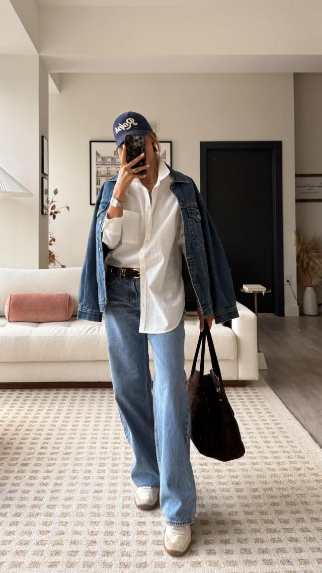 Cool and comfy travel outfit 🛫✨ one more way I’m wearing these jeans! 

Comment TRAVEL and I’ll send you links to shop + discount code to shop this outfit ON SALE ! 

Ultra loose low rise jeans, denim jacket, oversized linen shirt, Ralph ball cap, Miu Miu sneakers, suede tote, airport outfit, travel outfit 

https://liketk.it/5kVFW

Look de aeroporto bem confortável estilo cool girls!